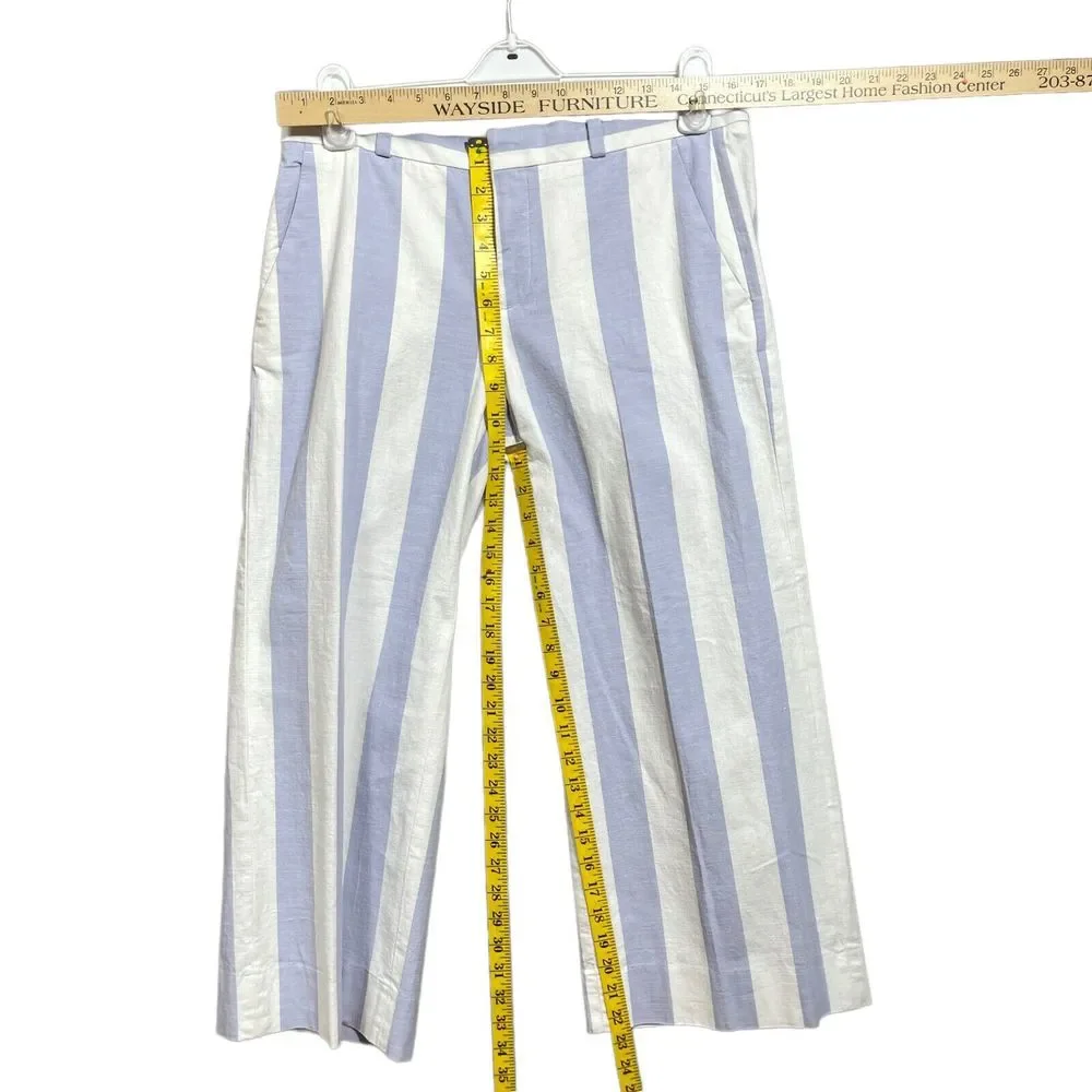 Banana Republic Womens Pants Size 8 Wide Leg Crop Striped Blue Ivory Stretch NEW - Picture 8 of 10